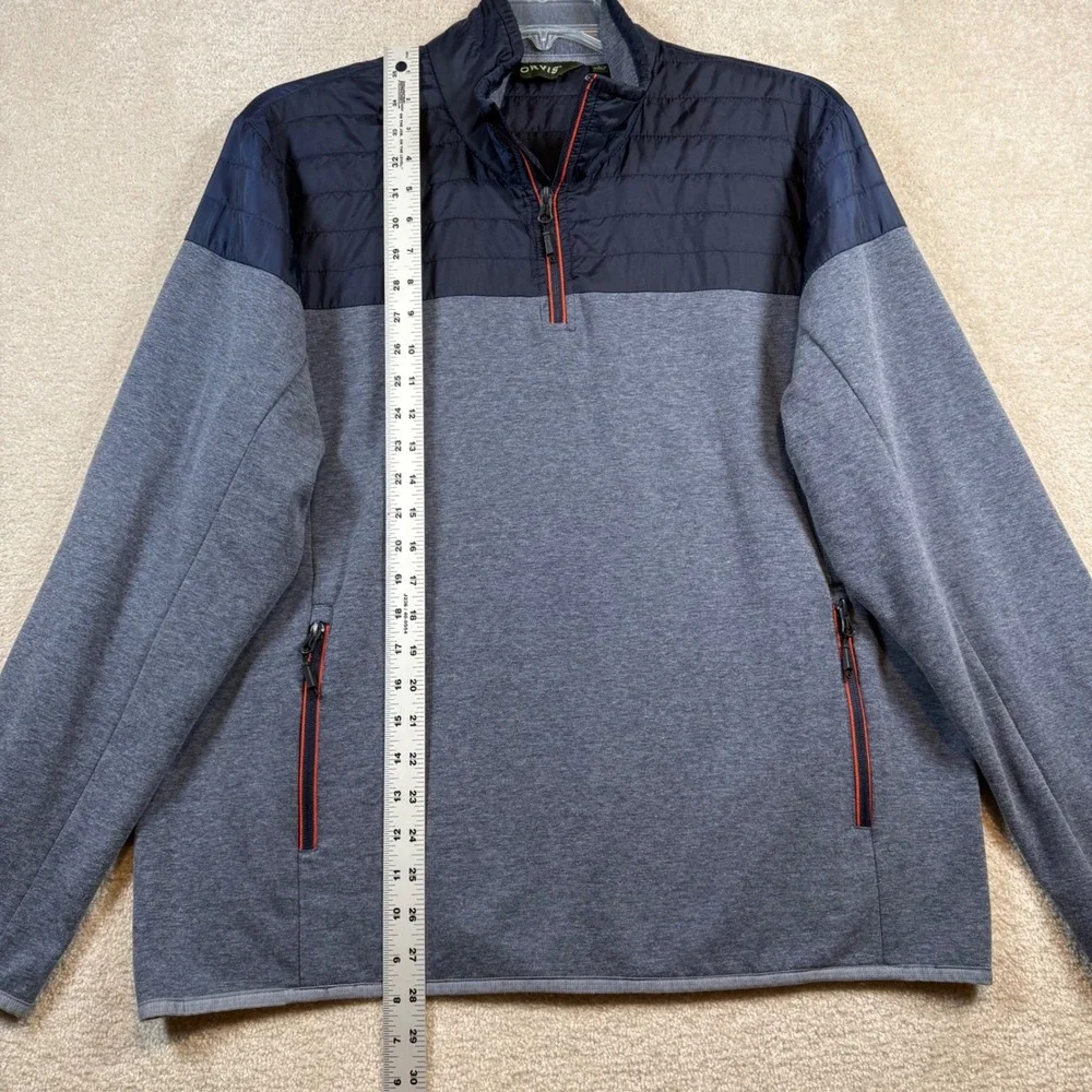 Orvis Pullover Mens Large Blue Quilted Yoke Quarter‎ Zip Elbow Patches